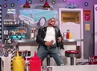 A waitress's cups served hot with Anna Claire Clouds and Victor Ray in retro biker ass masturbation