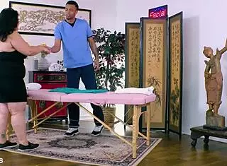 Karla Lane bounces hefty fat ass on masseur's big black cock