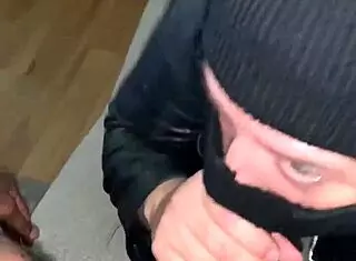 Thick masked white girl feels thrilled sucking big black dick sloppy