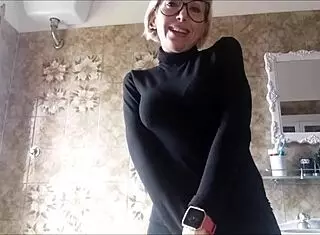 now my ass is red after spanking in bathroom with glasses and miniskirt 😈