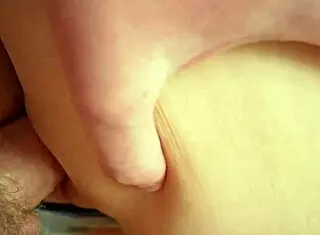 pushed her wet panties aside and fucked her tight juicy pussy in missionary close up homemade in garage creampie