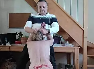 come here slave, time for your bdsm session with chains and humiliations. the french maid gets bound, slapped, and fucked doggystyle with dildo in homemade outdoor play.