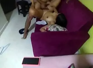 Fucking The Cheating Slut Wife In Living Room Before Cuckold Husband With Interracial Creampie