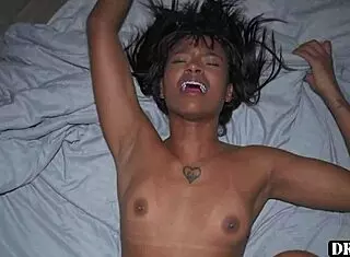 Ebony slut takes huge creampie in rough homemade pounding