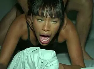 Ebony slut takes huge creampie in rough homemade pounding