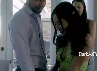 Celebrity apprentice roughly fucks horny groupie in bedroom while step sis joins under pressure