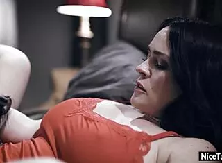 Horny lesbians Krissy Lynn share guy's big cock after kissing