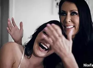 Horny lesbians Krissy Lynn share guy's big cock after kissing