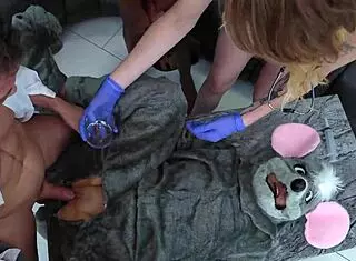 oh man, everything in the name of science with this curvy shaved pussy 4some at the office, like pregnant nerd cosplay bent over doggy