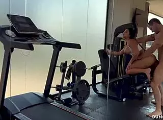 There was nobody else in the gym so this big ass latina gave in to muscular temptations with squirting