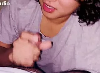 Frid's stepsister gives blowjobs and begs for cum in mouth