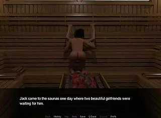 casual story of friends gathering for fun games in the steamy sauna setting