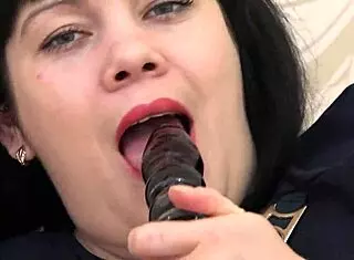 Brunette with juicy ass sucks dildo masturbates and doggystyle fucks anal to orgasm