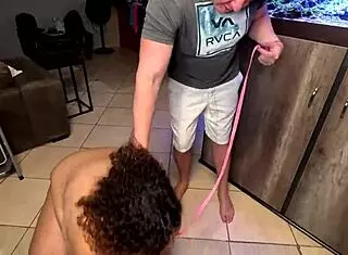 bbw brunette takes interracial deepthroat with gagging next to toilet in garage