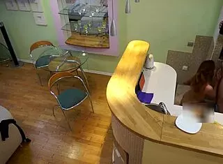 Sweet Step Daughter Candy Red Sucks and Rides Old Cock in Kitchen