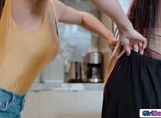 wow my big tits milf bff wears no underwear and a buttplug for interracial lesbian licking