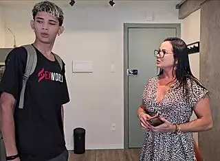 enteado learns wild tricks from the milf with big tits sucking his monster cock and flashing her big clit in brazilian homemade casting