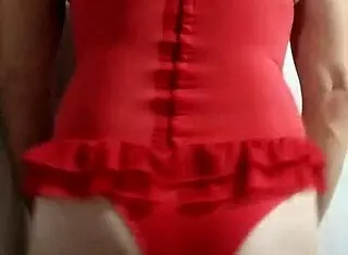 Cdzinha crossdresser exhibits in wife's corset while she showers for work and acts like a whore