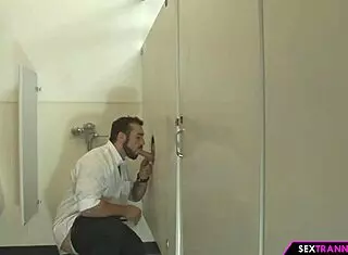 Tranny gloryhole with big tits handjob