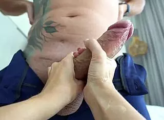 Secretary jerks off and sucks boss's huge cock in hotel! Female pov cum play with deepthroat and handjob.