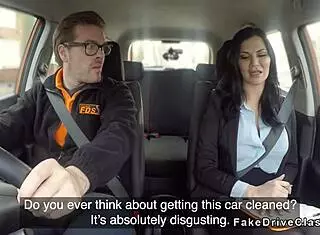 Guy slams pierced cunt of examiner in car during outdoor lesson. British reality unfolds with hidden cam.