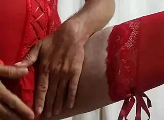 Cdzinha crossdresser exhibits in wife's corset while she showers for work and acts like a whore