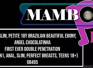 Isn't this slim petite Brazilian ebony beauty Angel Chocolatinha ready for her first double penetration with two guys?