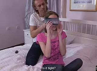 Are you sure this blindfolded Russian girlfriend won't notice cheating with masked lover in bedroom?