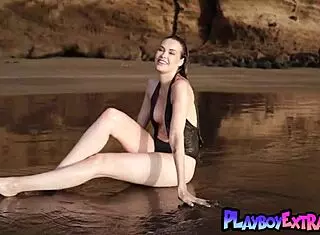 Passionate German Babe Jasmin Furry Strips Naked Revealing Wet Pussy At Beach