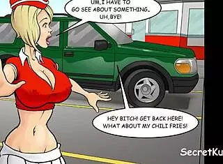 Restaurant staff undress for hot interracial orgy in kitchen with spanking and cum on ass