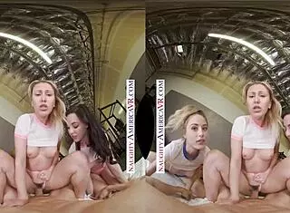 Naughty America babes Kyler Quinn and Paige Owens tag team a gym stud! 💪😏