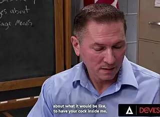 let's have a wild threesome with this hot student and her sexy stepmom right here in the classroom