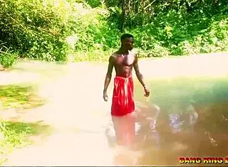 Hey, watch this hardcore bang with an African whore riding my big dick in the stream, she gets a wet pussy creampie