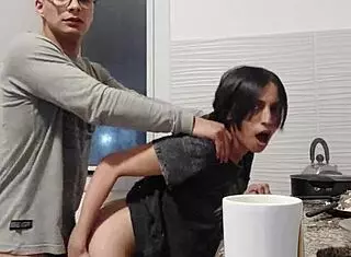 Deja stops cooking to fuck hard in kitchen with big cock creampie doggystyle bent over