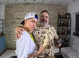 So this Brazilian brunette with big tits and shaved pussy joins the girls in the shower for her first time getting wild.