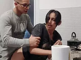 Deja stops cooking to fuck hard in kitchen with big cock creampie doggystyle bent over