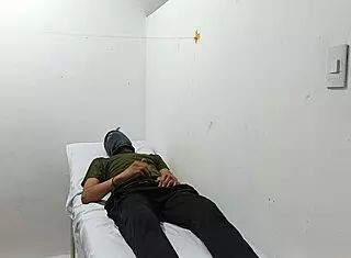 kinky doctor jerks his cock in the office all alone