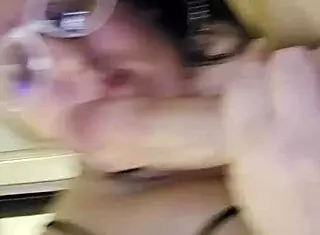 Chubby mature slut gobbles hard cock in homemade blowjob