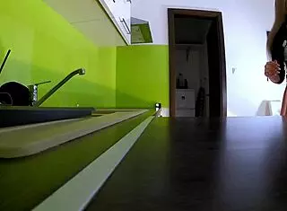 super hot petite skinny blonde wife in kitchen takes off white cotton panties when bored and ignored