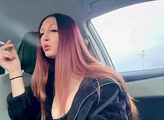 Italian Artemisia Love enjoys a steamy solo smoking session outdoors in the car