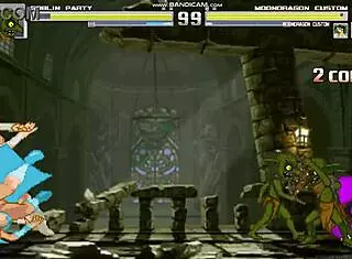 hey, check out mondragon battling in the goblin temple with sexy monster fights