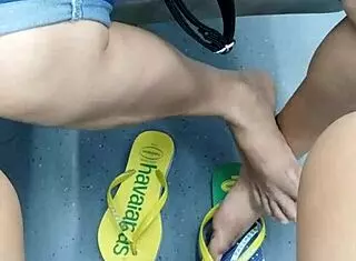 Why tease with flip flops in candid brazilian mature foot fetish voyeur moment?