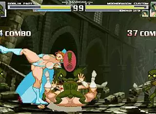 hey, check out mondragon battling in the goblin temple with sexy monster fights