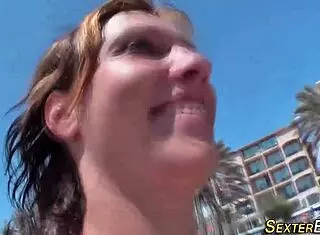 german teen 18+ sucks cock outdoors in pov with natural tits