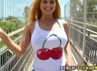 Whoa, this busty amateur blonde flashes big tits in public outdoor bikini reality scene