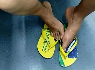 Why tease with flip flops in candid brazilian mature foot fetish voyeur moment?