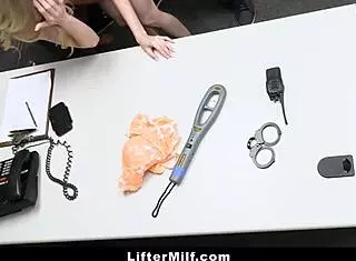 male officer getting help from his milf coworker to punish the teen 18+ shoplifter - liftermilf