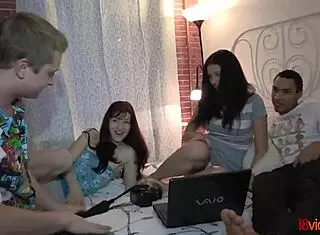 Russian Teen 18+ Homemade Orgy in Amateur Sex Party with Petite Skinny Beauties