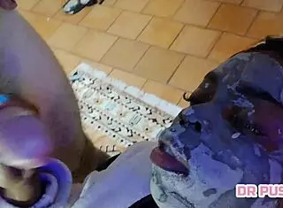 Ebony gets surprise cock in her beauty treatment, all in slow motion action