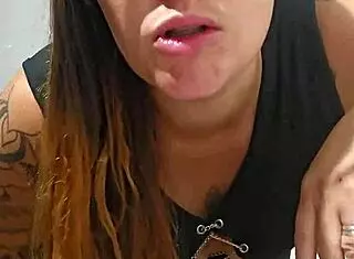 Exhibitionist Masturbates by Rubbing on Table Edge and Slapping Breasts